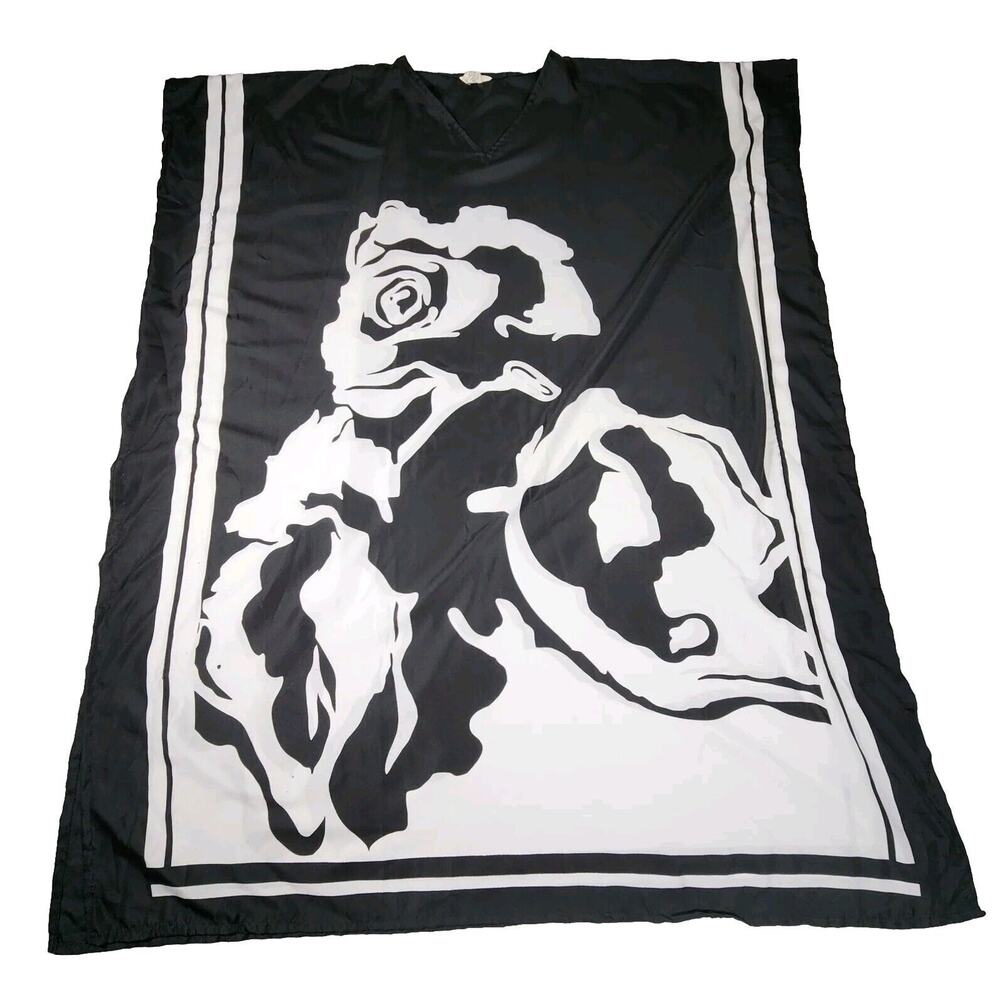 Rose Pattern Swimsuit Cover Up Short Sleeve Long Flowy Womens One Size Black